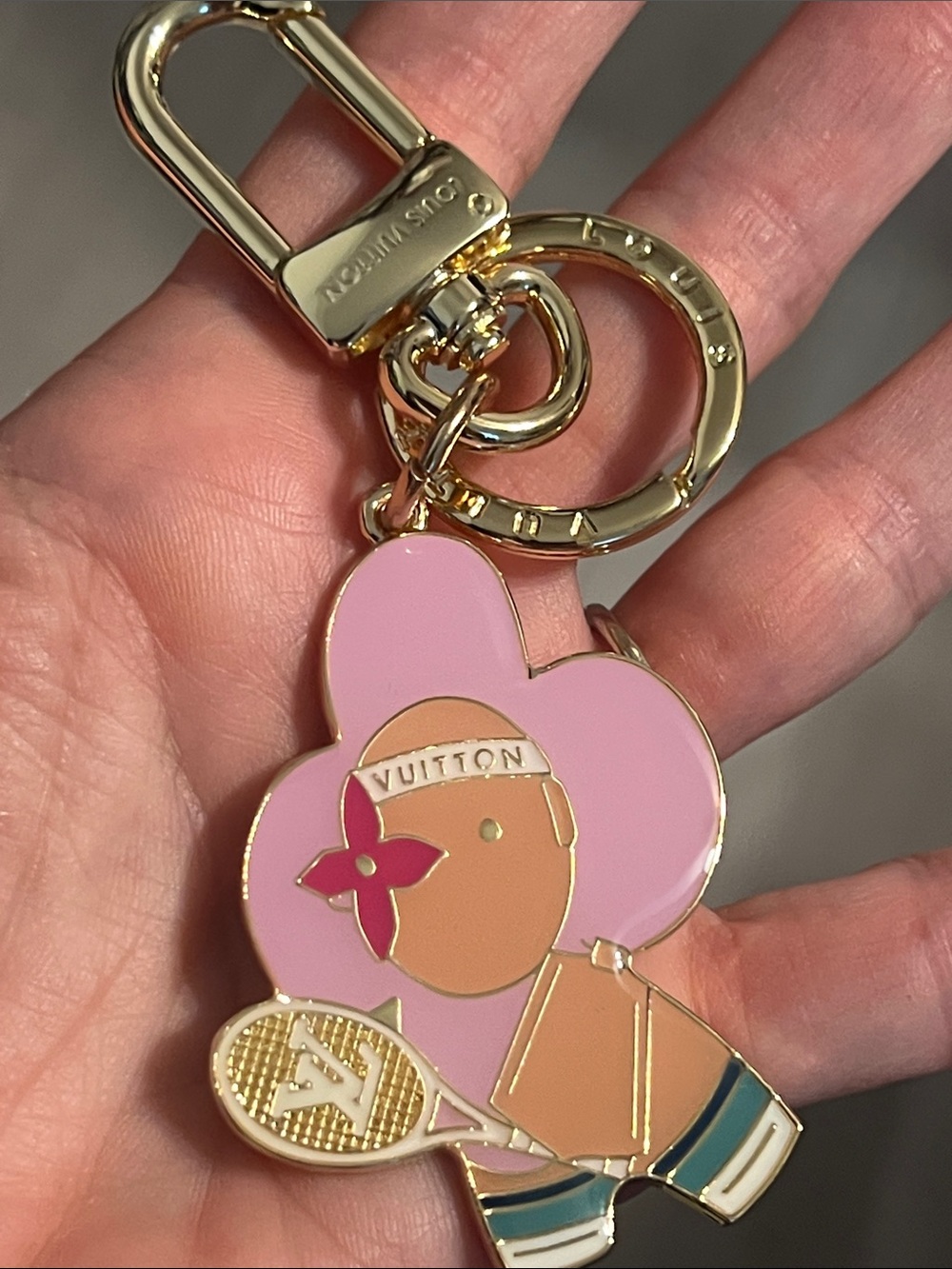Pink & Tan Flower Character Key Holder with Gold Hardware